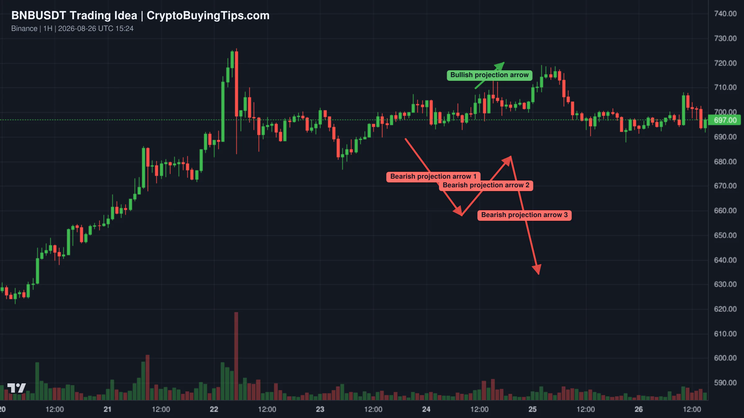 Redrawn BNBUSDT 60 trading idea chart for BNBUSDT: BULLS ABOUT TO GET TRAPPED?