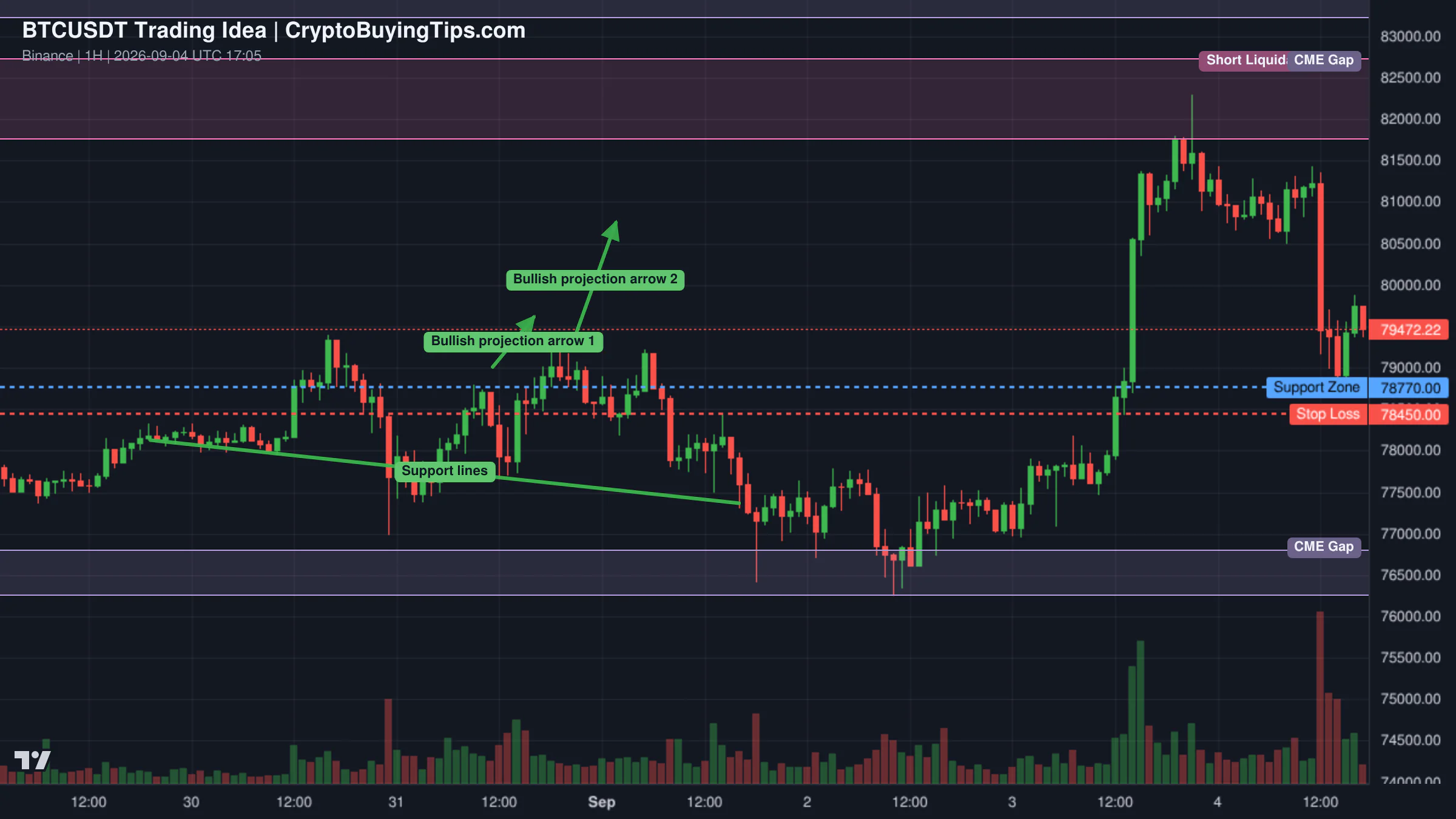 Redrawn BTCUSDT 60 trading idea chart for Bitcoin Roadmap — Is the Next Stop Above $82K?
